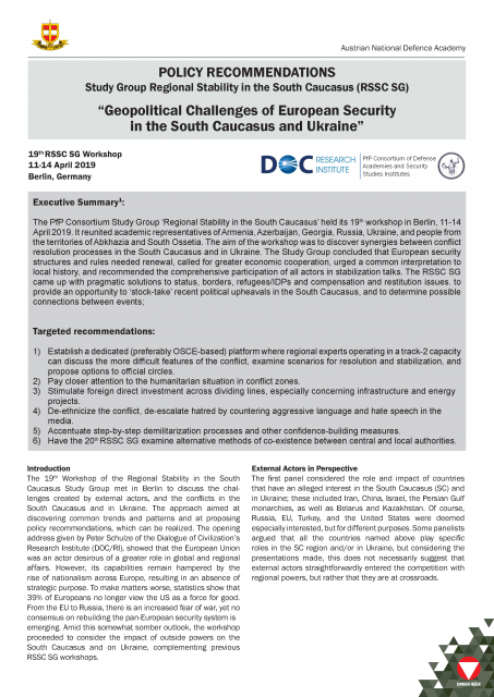 Geopolitical Challenges of European Security in the South Caucasus and Ukraine”
