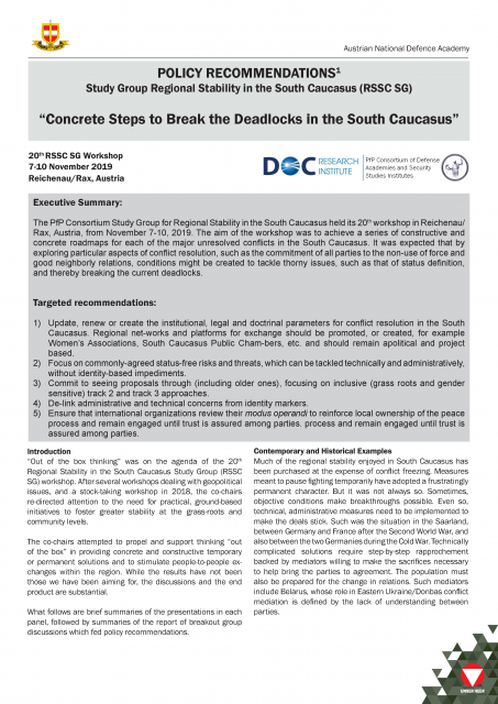 Concrete Steps to Break the Deadlocks in the South Caucasus