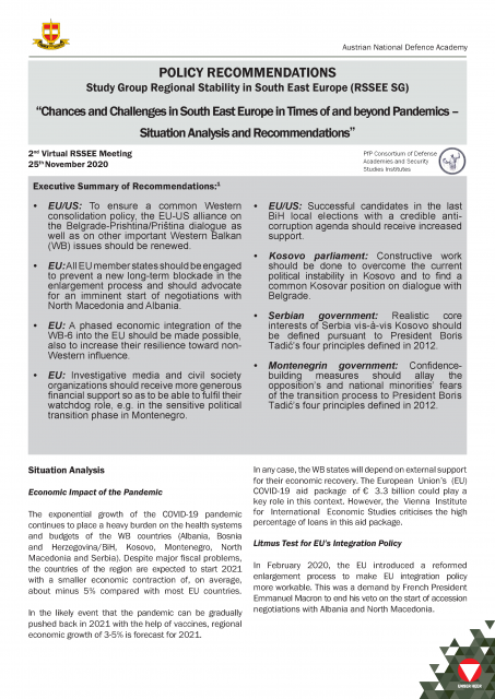 Chances and Challenges in South East Europe in Times of and beyond Pandemics