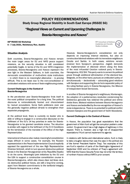 Regional Views on Current and Upcoming Challenges in BiH and Kosovo