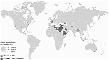 Figure 1: ISIS Attacks at the Global Level 2016.